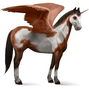 licorne de selle ailée paint horse pie tobiano bai brûlé